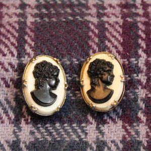 COPY - Black and White Acrylic Cameo Clip on Earrings